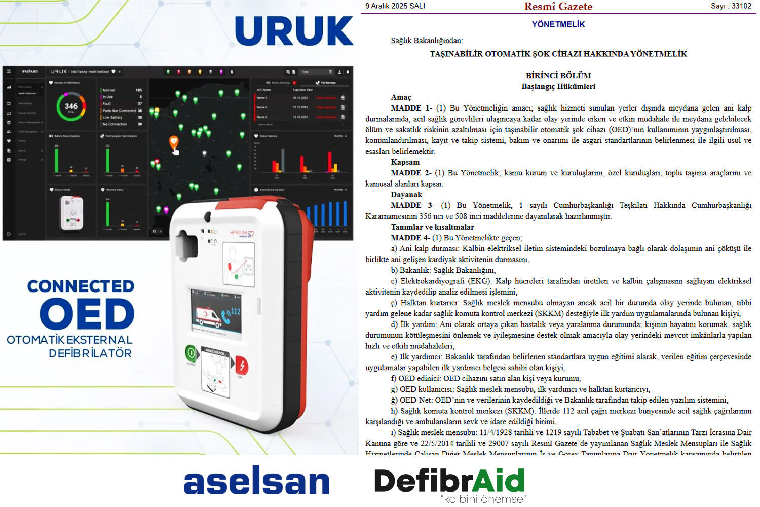 Taşınabilir Otomatik Şok Cihazı (OED) Yönetmeliği Yayımlandı
